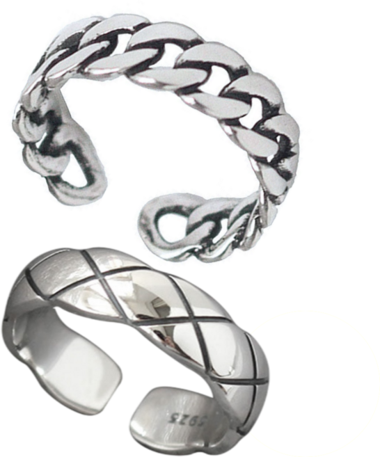 라이즈 #88 [1+1] 실버925 심플 체인 체크 스타일 반지 세트