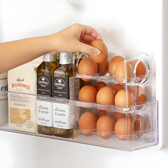 달팽이리빙 퀴진드마망 자동 오픈 계란 보관함 3단 18구, 1개