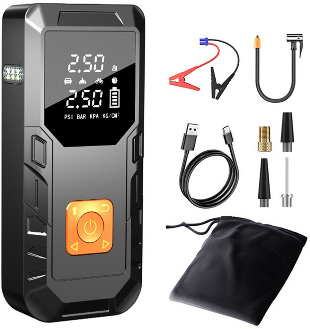 ZOZOFO 자동차 공기 펌프 비상 시동 전원 일체기 오토바이 전동 공기 주입기 차량용 강력 시동 점프 장치, 8000mAh, 1개