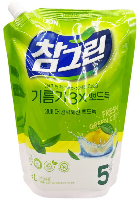 참그린 레몬 녹차 뽀드득 어드밴스 주방세제 리필, 1.2L, 1개