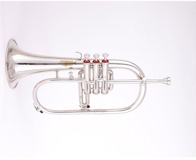 퀸 브라스 플루겔 혼 인 Bb 피치 초보자 및 전문가를 위한 3 밸브 악기 케이스 마우스피스 액세서리 포함 MI 048, Queen Brass Flugel Horn in Bb