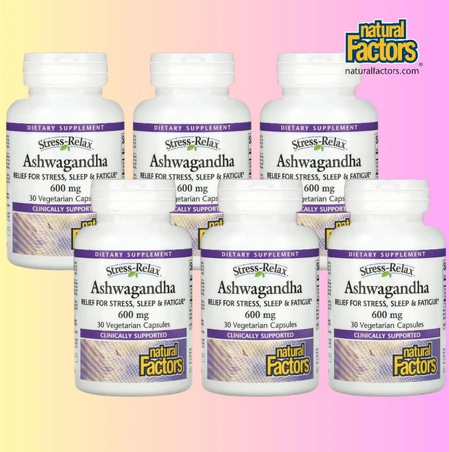 내추럴 팩터스 아쉬와간다 아슈와간다 Stress-Relax 600mg 베지 캡슐 30정 Ashwagandha 6통 - 쿠팡