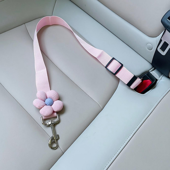 플라워 차량용 펫 안전벨트 커버 조절형 스트랩 보호캡, 1개, 핑크