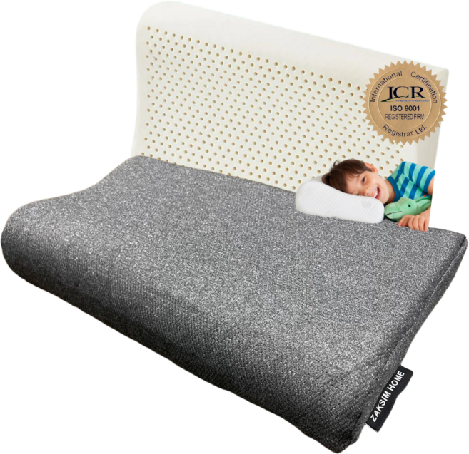 (분리형커버 포함) 작심홈 유아용 키즈용 어린이용 매우낮은베개 아이베개 낮은베개 프리미엄 라텍스베개 천연라텍스 성장 바른자세 메모리폼 베개추천 천연 초등학생베개 유치원생베개, 그레이