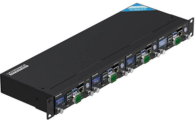 UCTRONICS Pi Rack Pro 라즈베리 파이 4B용 19인치 1U 랙 마운트 2.5인치 SSD 4개 지원 안전한 종료 0.9인치 컬러 디스플레이, UCTRONICS Pi Rack Pro, 라즈베리 파이