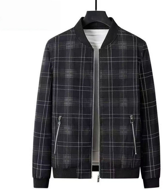 POMTOR 봄가을 시즌 남성용 체크무늬 야구 자켓