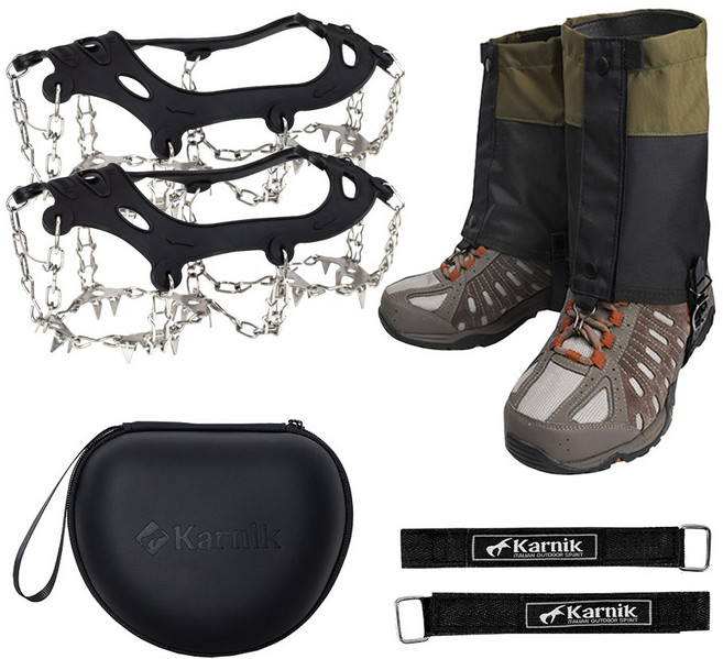 카르닉 등산 아이젠 고강도 체인 이중벨크로, 24P아이젠(블랙)+미니스패츠(카키)