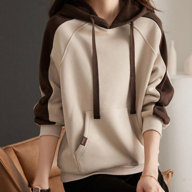 lofei 추동 여성 투톤 기모안감 오버핏 포켓 맨투맨 WY08