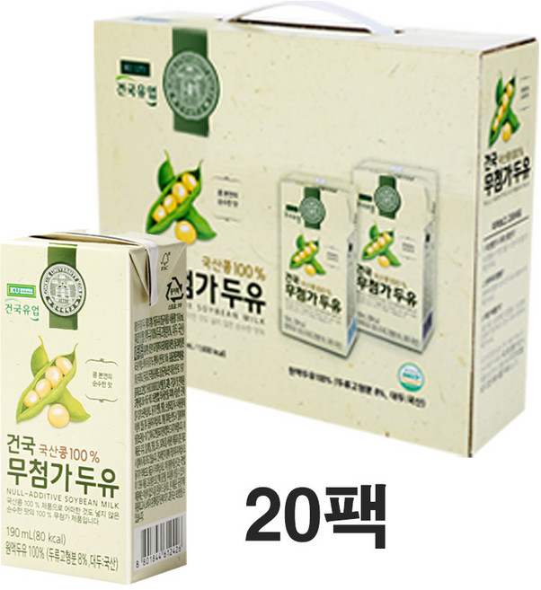 건국유업 국산콩 무첨가 두유, 190ml, 20개