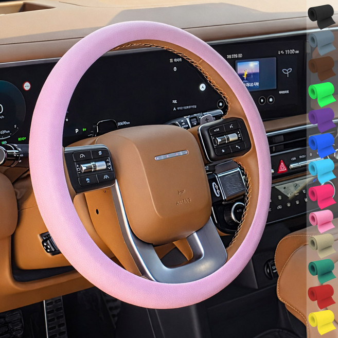 토이팝21 논슬립 차량용 핸들커버 실리콘 얇은 원형 D컷 15컬러, 핑크