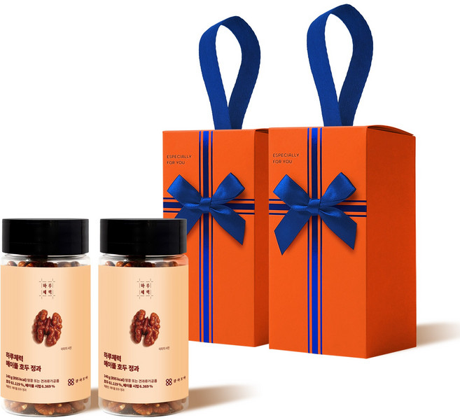 감사모아 호두정과 답례품 호두강정 결혼 조문 선물세트 140g 감사카드 포함 오렌지