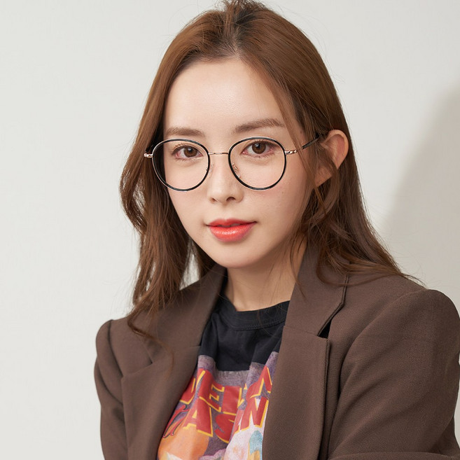 룩스토어 가벼운 캐쥬얼 원형 금속뿔테 반반안경테 솔텍스 블루라이트차단 청광안경 변색렌즈 uv차단 자외선차단