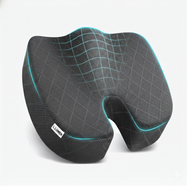 엘루멘 기능성 메모리폼 꼬리뼈 방석, 다이아몬드 레이어 그리드 다크 그레이