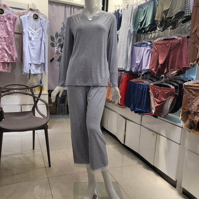 [쇼핑점] 비비안 부드러운 터치감 편안한 모달 멜란지 스판 여성 홈웨어 상하세트 EZ1877 EZ1877P