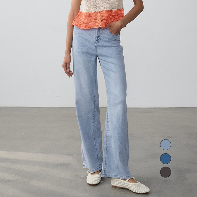 엘블로썸 여름 쿨링 스판 와이드 찰랑핏 히든밴딩 아이스진 (3단기장)