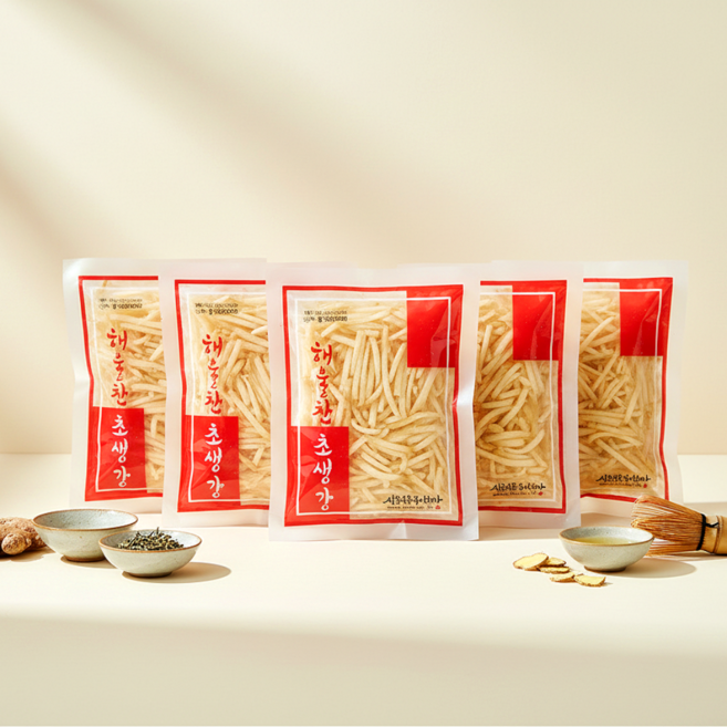 해울찬 초생강채 100g 100개 1회용 생강채 업소용 배달용 장어구이 필수, 10kg(100g 100개)