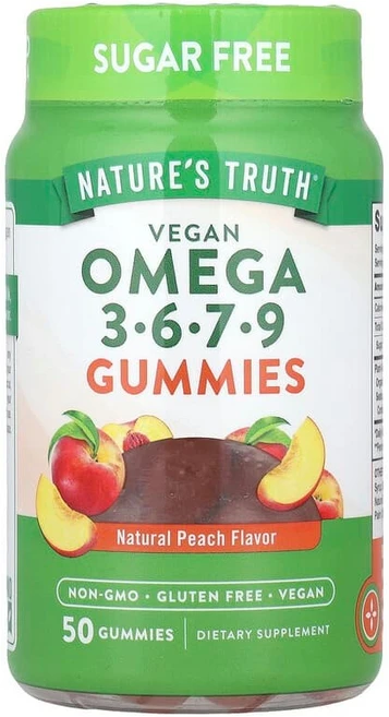 Nature's Truth 비건 오메가 3-6-7-9 구미젤리 천연 복숭아 구미젤리 50개 Truth (네이처스 트루스), Nature's Truth, 비건 오메가 3-6-7-9, 1개, 50정 - 쿠팡