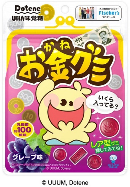 UHA 味覺糖 Dotene 金幣造型 葡萄風味軟糖 60g, 1個