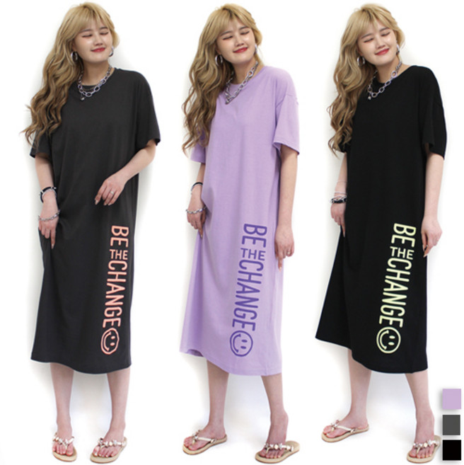 통통마녀 ] 체인지 반팔 롱원피스 55~77 까지 착용 / 3컬러