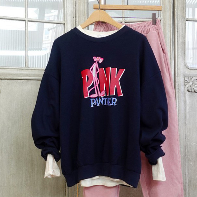 이힝 여성용 팬터스 프린팅 루즈핏 긴팔 맨투맨