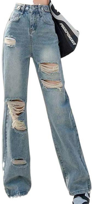 티류으스 여성 여름 하이웨스트 하객룩 캐주얼 팬츠 와이드 찢어진 청바지