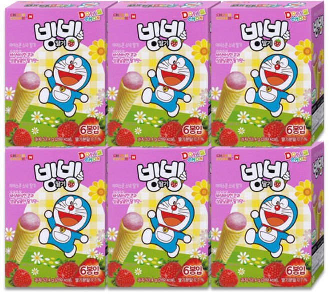 바스락 빙빙 아이스콘 스낵 딸기 초코 2종 종이각 53.4g / 아이스크림콘 과자, 6개