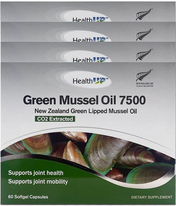 헬스업 초록입홍합 7500mg 60캡슐 4박스 HealthUP Green Mussel 7500, 4개, 60정