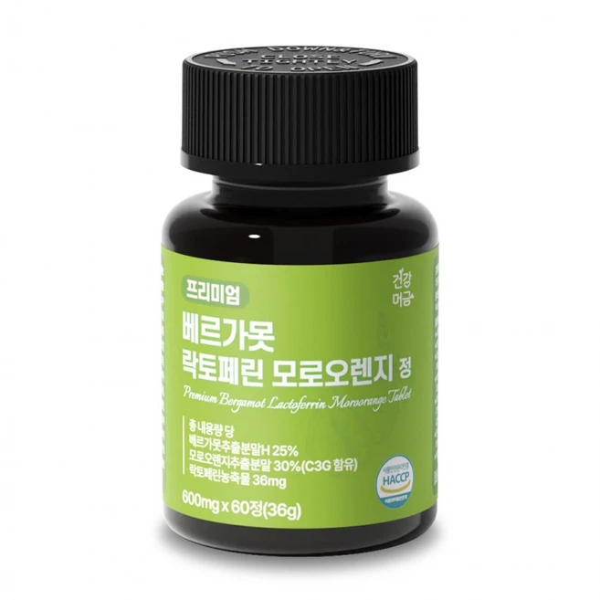 [건강머금] 베르가못 추출물 폴리페놀 락토페린 모로오렌지 프리미엄 정 600mg x 60정, 1개, 1정 - 쿠팡