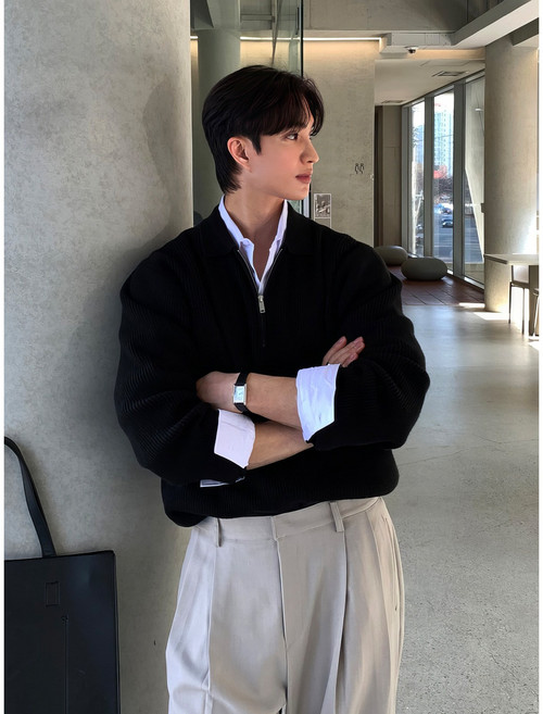 남성 겨울 집업 니트 스웨터 폴로 셔츠 카라 긴팔 상의