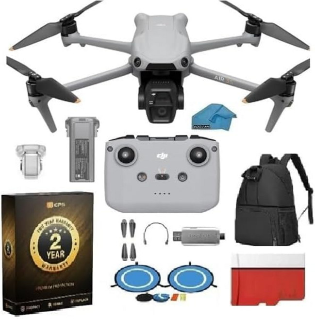 RC-N3가 장착된 DJI 에어 3S 드론 1인치 CMOS 4K60fps HDR 카메라 2년 연장 보증 방수 백팩 128GB 마이크로SD 랜딩 패드 비행 시간 45분 및 20km, AIR 3S