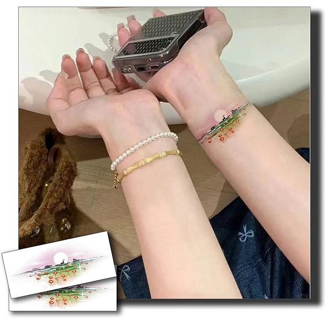 INKARTLINK 15일 지속 타투 스티커 월광의 사슴 2매 세트 귀여워. 세련된 일시적인 바디 스티커 일시적인 타투 스티커 파티용 행사에 최적