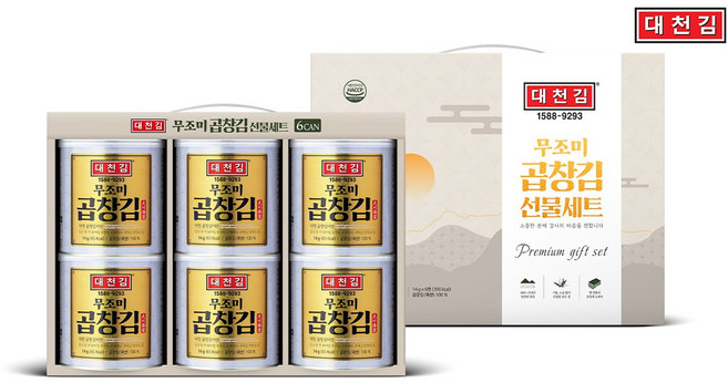 대천김 무조미 곱창김 캔김 6캔, 14g, 6개
