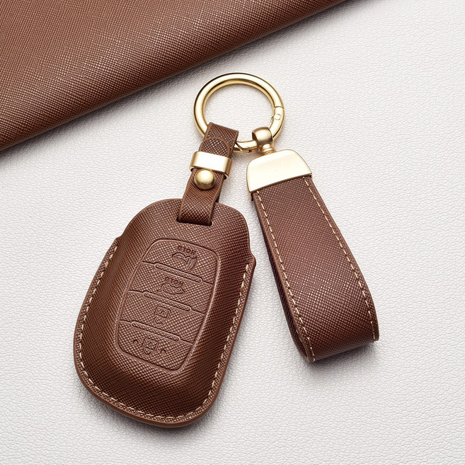 현대차 키커버 프라다 체인 패턴 4버튼 (쏘나타 아반떼 투싼 캐스퍼 아이오닉 등 호환), 현대 A4타입, 카푸치노