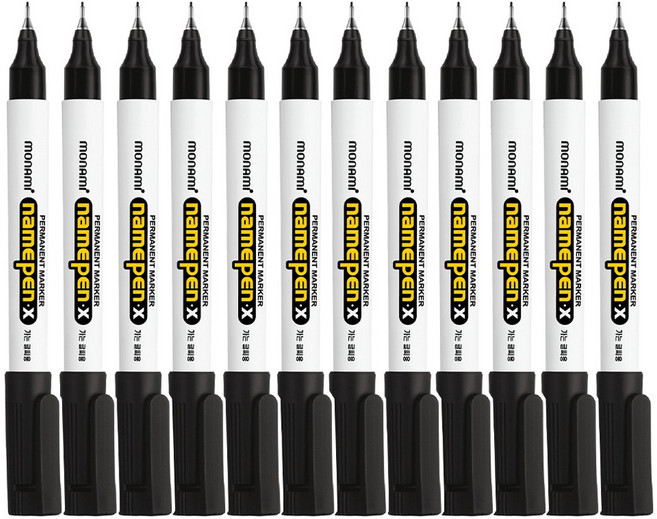 모나미 가는글씨용 네임펜 X, Black, 12개