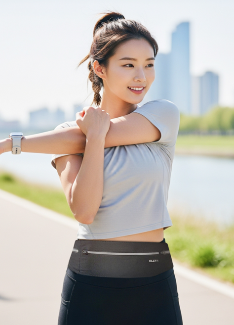 엘리핏 러닝벨트 초경량 런닝 마라톤백 방수 슬림 허리밴드 와이드 조깅 가방, 블랙, 1개