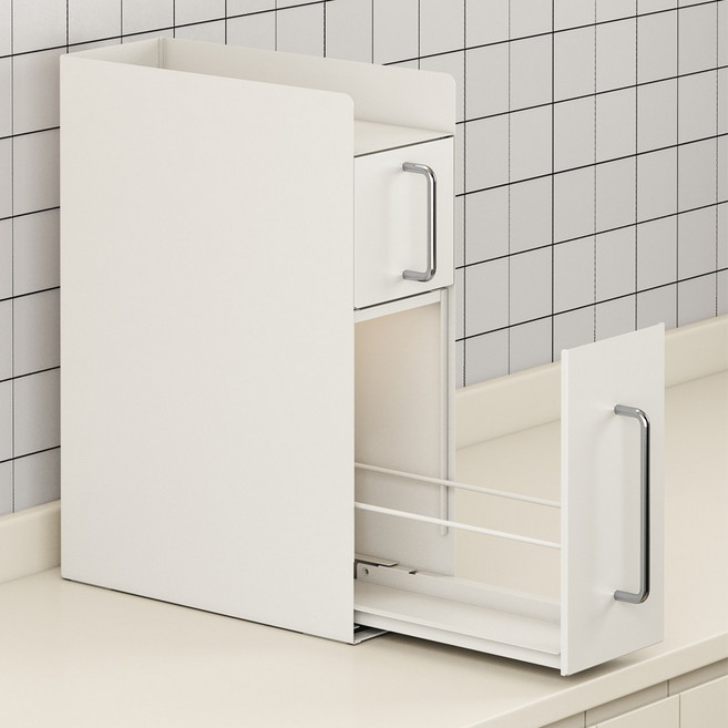 온데일리 버티컬 슬림 철제 수납함 슬라이딩 틈새 보관함 양념통 선반, 1개, 화이트