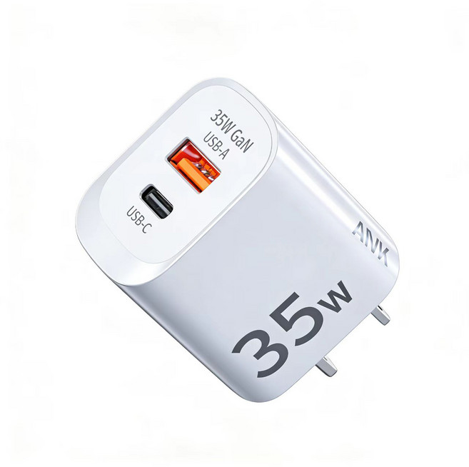 ANK 35W氮化鎵GaN充電器 USB-A/USB-C雙孔快充頭 手機平板通用充電器, 35w氮化鎵充電頭-白色, 1個