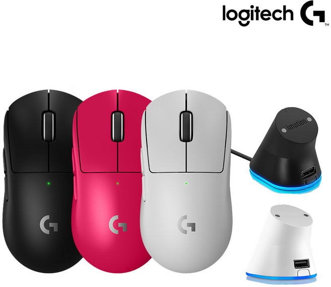 로지텍코리아 G PRO X SUPERLIGHT2 슈퍼라이트2 지슈라2 무선 마우스 + 이메이션 충전독2 차징독2, 마우스화이트+차징독2블랙