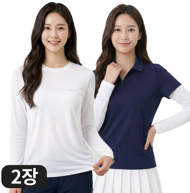 아소트 [1+1] 프리미엄 스포츠 골프 이너웨어 자외선차단 UV 쿨링 여성 라운드 티셔츠