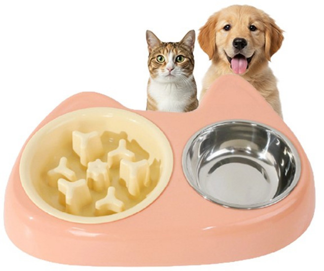 츄르몽 애완동물 폭식방지 슬로우식기 강아지 급체방지 식기, 1개, 피치(2구)