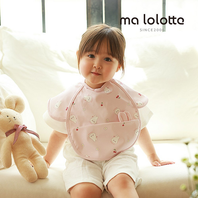 마롤로뜨 아기 방수 턱받이 반팔형 유아 똑딱이 침받이 자기주도 이유식, 마롱이_방수턱받이 반팔, 1개, 1개입