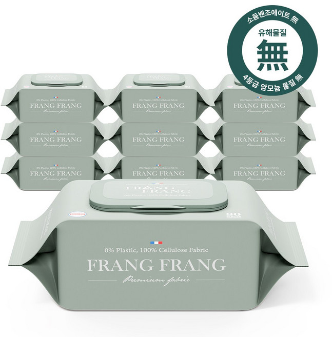 프랑프랑 플라스틱0% 써밋 저자극 아기물티슈 셀룰로오즈100% 캡형 60gsm, 60g, 80개입, 10개