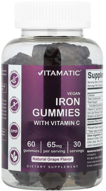 Vitamatic 비타민C 100mg 마그네슘 철분 함유 포도맛 구미 Vitamin C, VMC47242, 1개, 60정 - 쿠팡