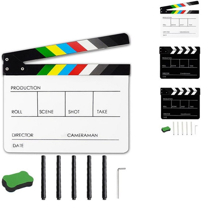 자석 슬레이트 영화 촬영 클래퍼보드 무비 연극 편집 소품, 1개, 화이트 단품