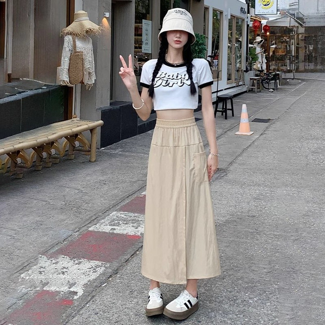 冰絲薄料寬管九分褲裙 夏季透氣顯瘦