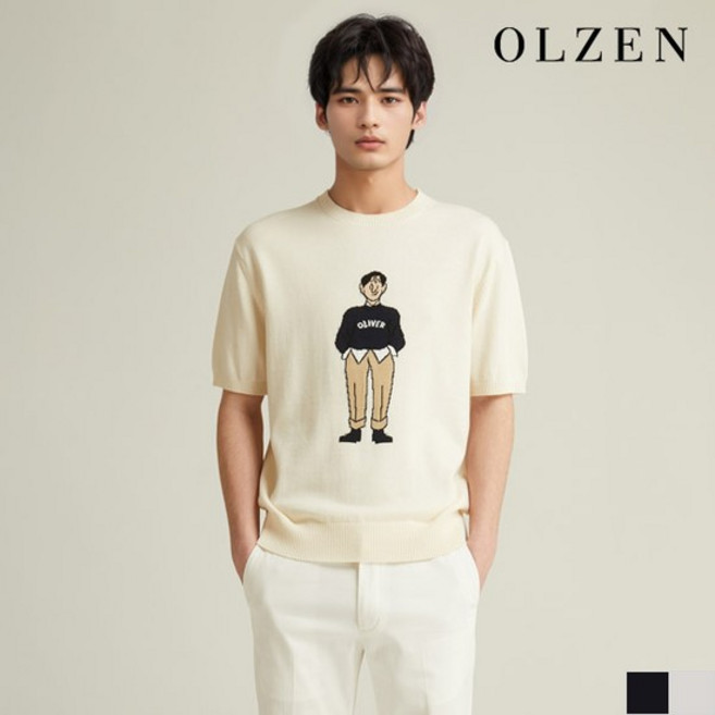 올리버 캐릭터 자수 반팔 니트 (ZMD2ER1302)