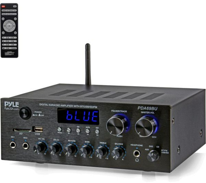 파일 스테레오 앰프 오디오 리시버 리모컨 포함 블루투스 스트리밍 MP3USBSDFM 라디오 2.0 채널 하이파이 사운드 시스템 RCAAux 입력 마이크 및 헤드폰 잭 베이스 조, 파일 Pyle 블루투스 홈 오디오 앰프 수신기 스테레오