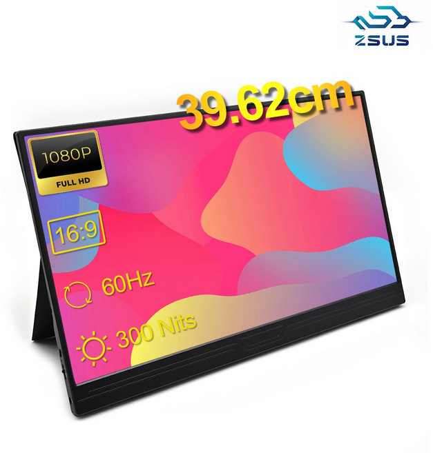 ZSUS 휴대용 모니터 게이밍모니터 15.6inch IPS FHD, PM15A, 39.6cm