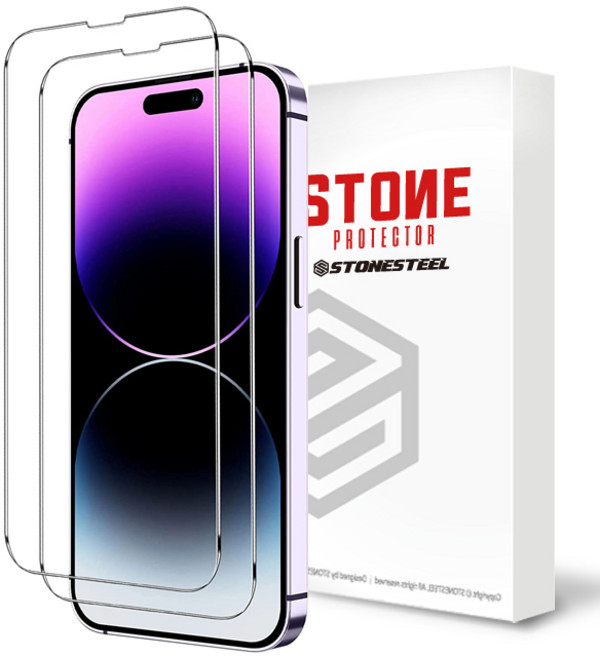 스톤스틸 1+1 아이폰14 프로 프로맥스 플러스 강화유리 투명 액정 보호 필름, 2개, 아이폰14프로