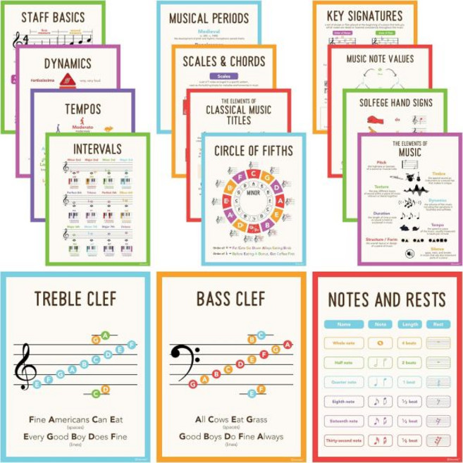 교육용 포스터 장식 영어 학습벽보 교실용 음악 이론 15장 매트 라미네이션 교실 11x14인치, 교육용 포스터 장식 영어 학습벽보 교실용 음악 이론 1